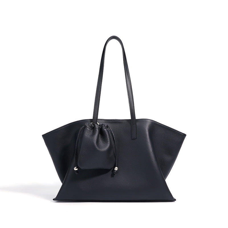 Black Large Capacity Women's Hand Shoulder Bag Underarm Top Layer