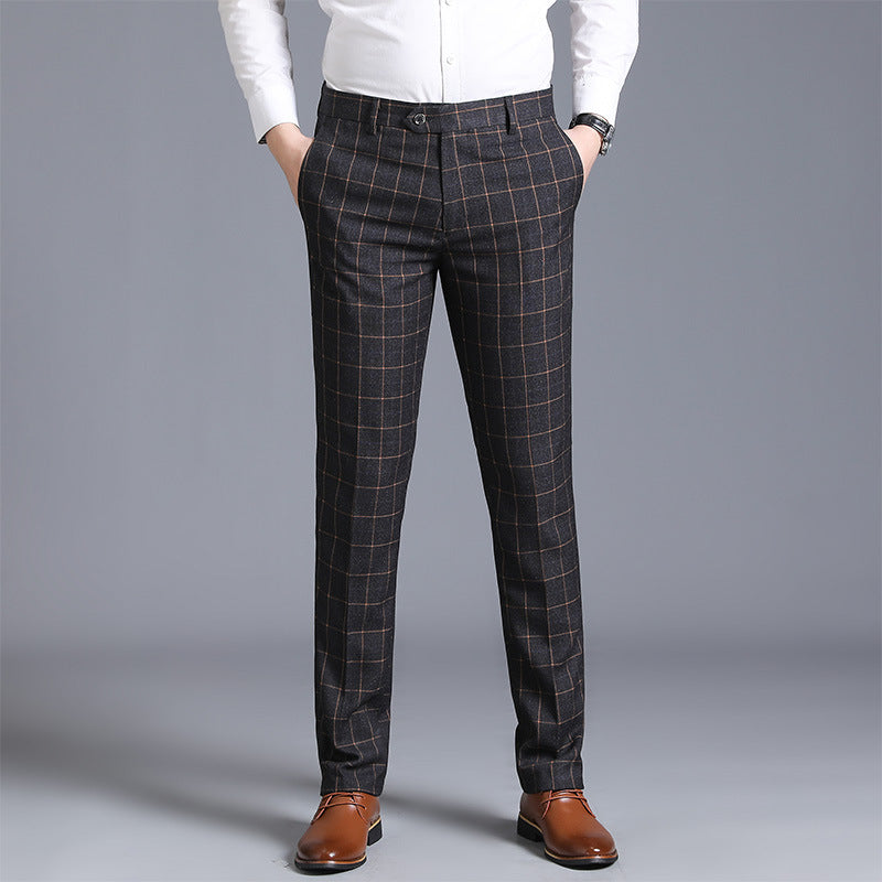 Men's Plaid Slim Fit Feet Suit Pants