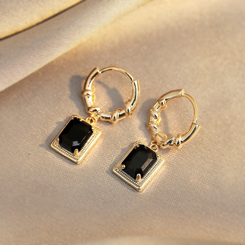 French Court Retro Black Zircon Earrings Light Luxury