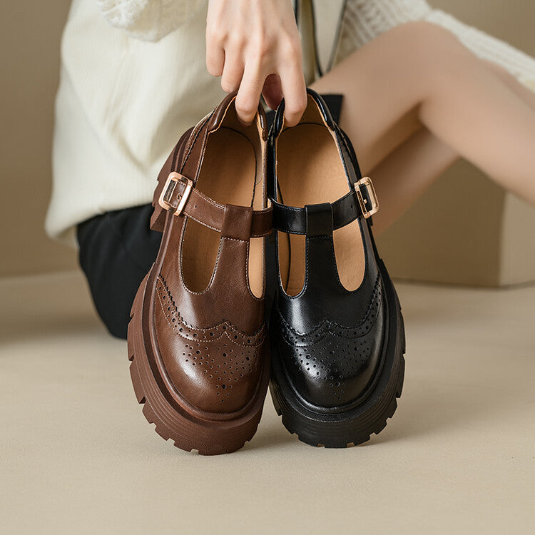 Vintage Brown Round Toe High Heels Thick Bottom Chunky Heel