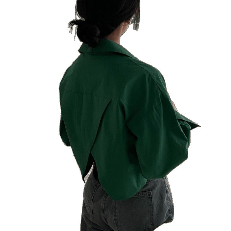 Back Slit Loose Lapels Short Long Sleeve Shirt