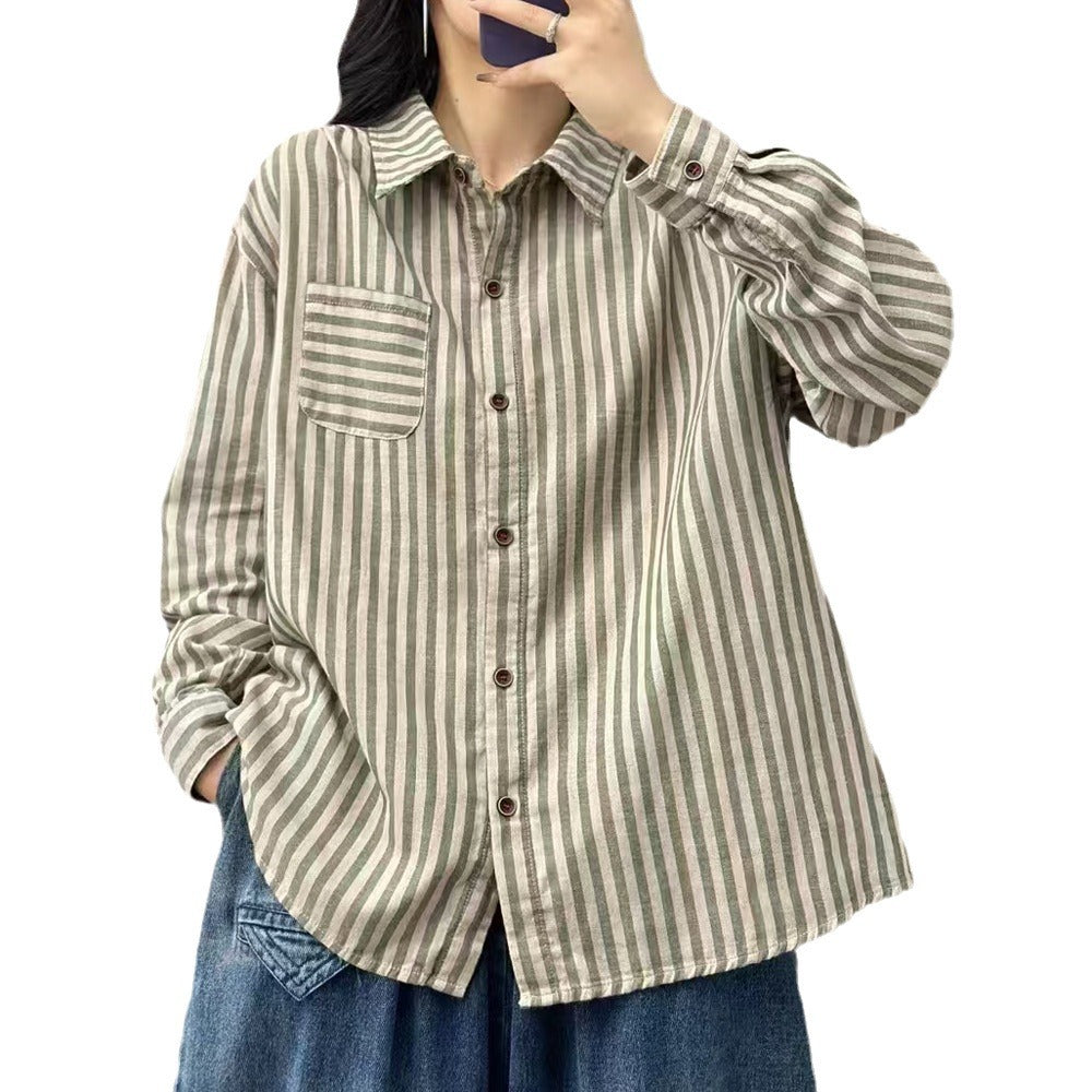 Artistic Cotton Yarn Small Plaid Shirt Women's Long Sleeve