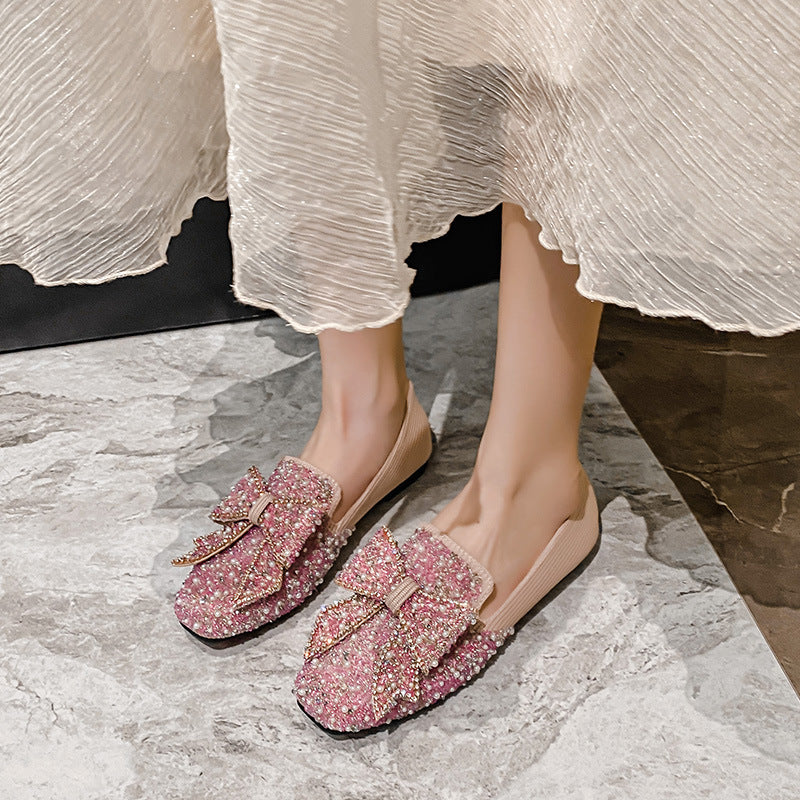 Women's Korean-style Bow Pearl Flat Shoes
