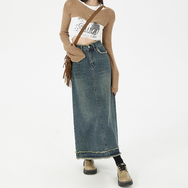 Retro Fashion Hip Denim Long Skirts Women