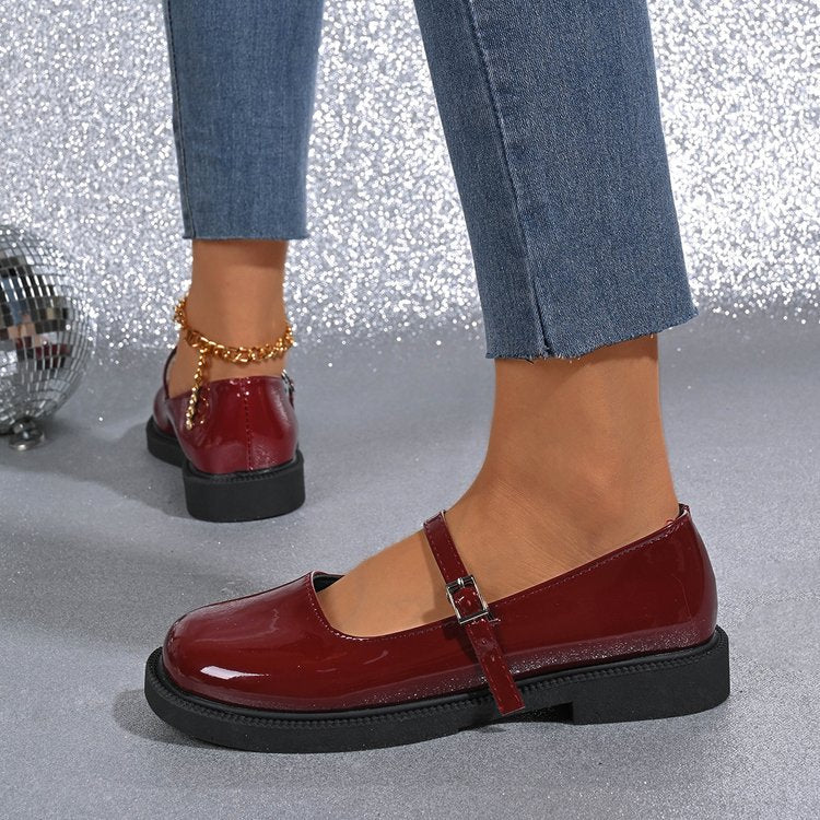 Flat Soft Surface Soft Bottom Shoes Square Mouth Leather Shoes