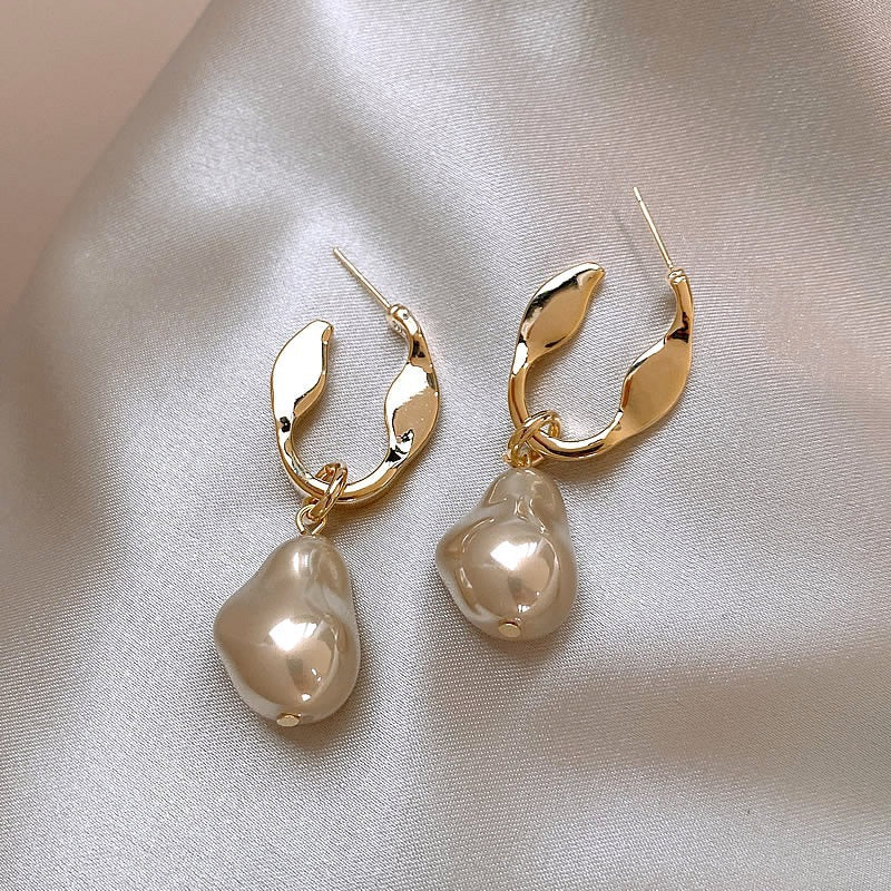 Silver Needle Irregular Baroque Artificial Pearl Earrings Ear Studs Earrings