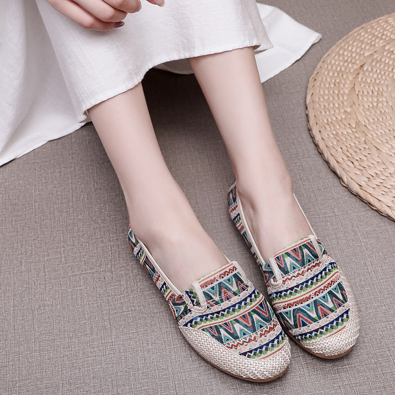 Cloth Shoes Women's Flat Heel Ethnic Style Shallow Mouth
