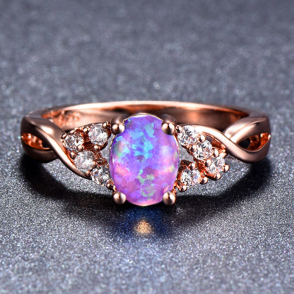 Rose Gold Small Diamond Simple Opal Ring