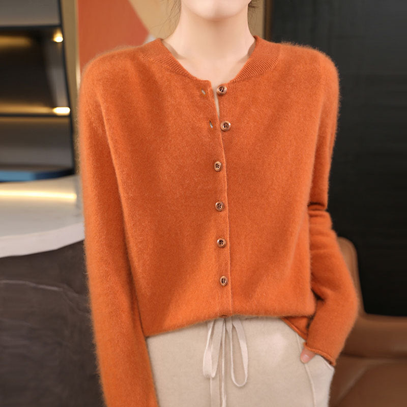 V-neck Knitted Cardigan Coat Solid Color Short Loose Sweater