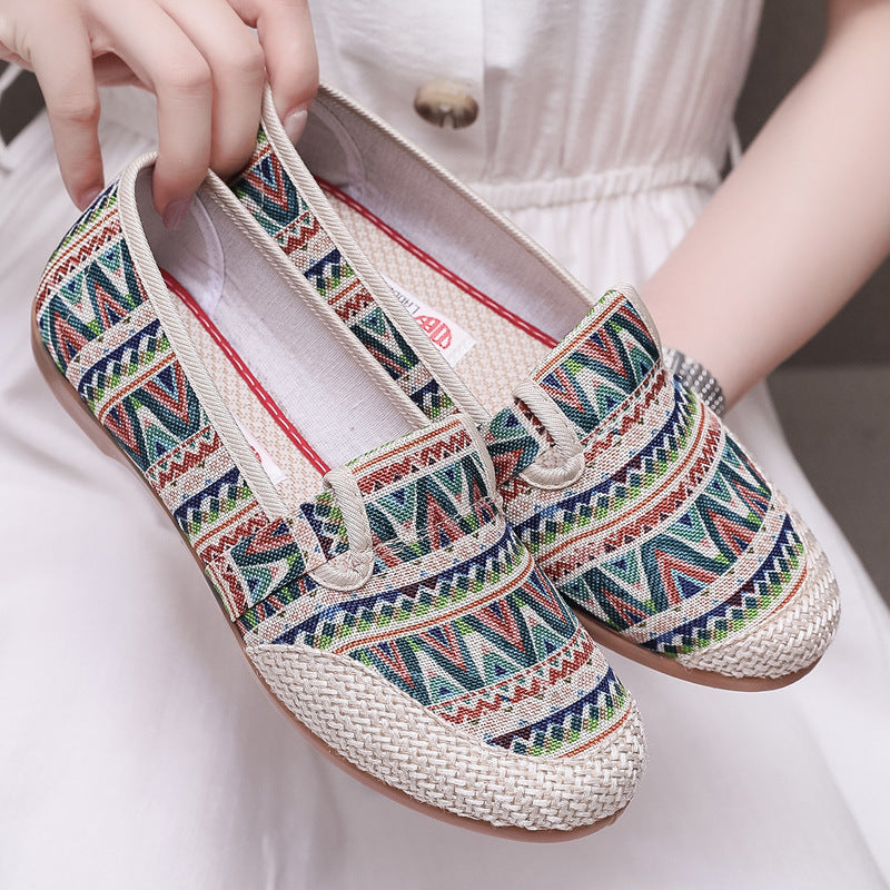 Cloth Shoes Women's Flat Heel Ethnic Style Shallow Mouth