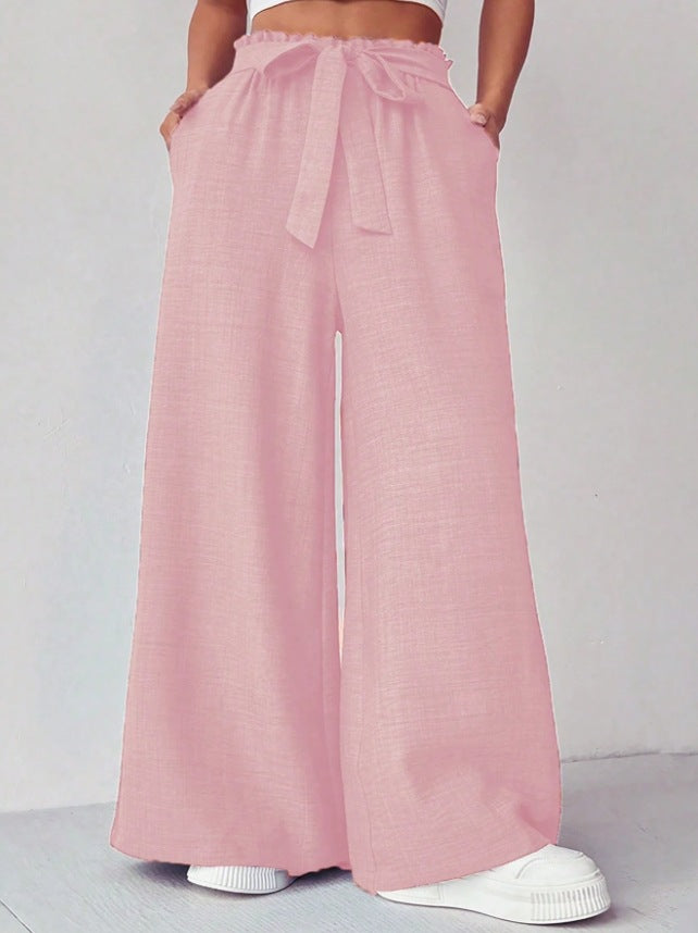 Adjustable High Waist Lace-up Knot Loose Trousers