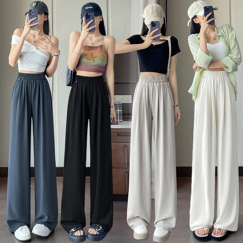 Women's Wide-leg Pants Thin High Waist Drooping Ice Silk Casual Pants