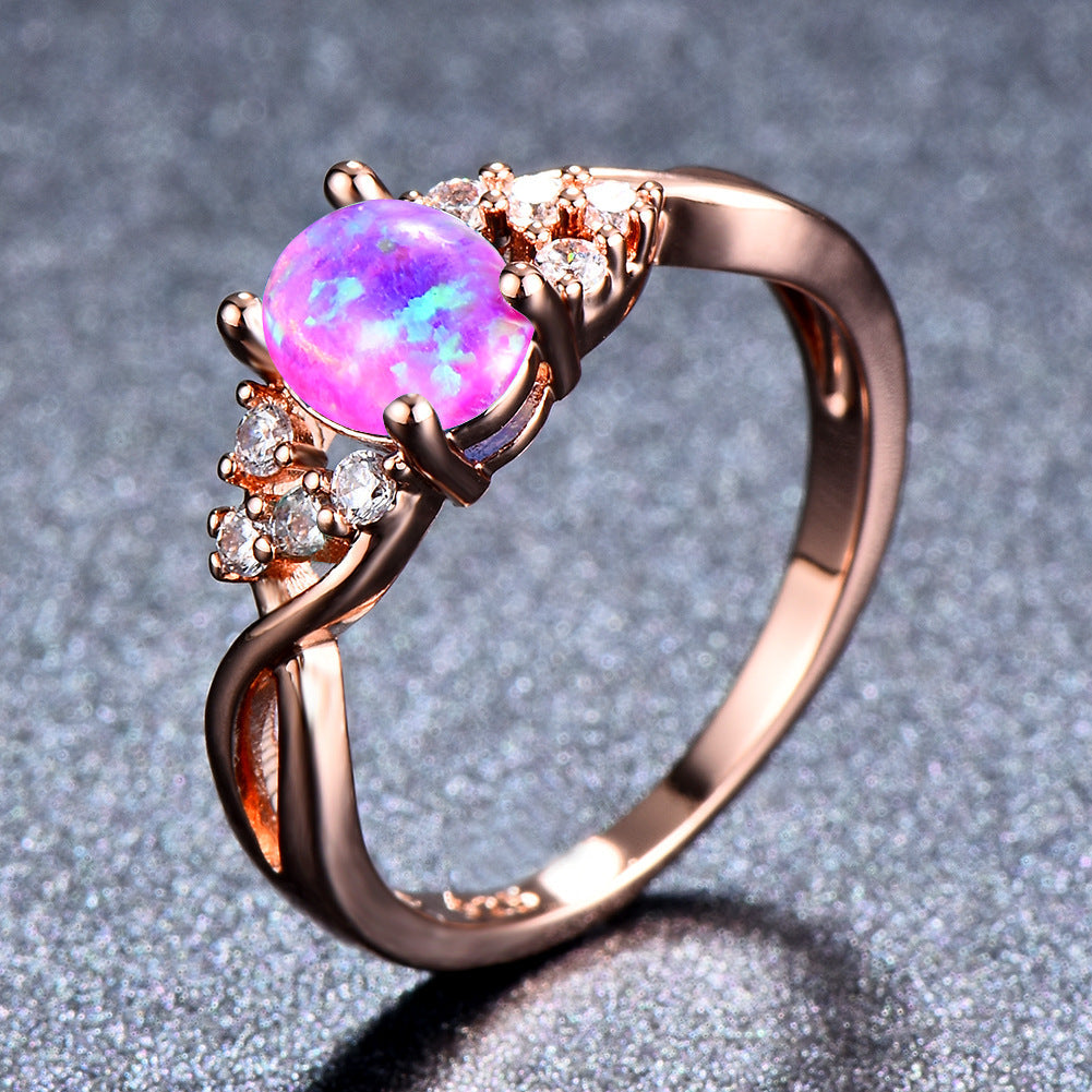 Rose Gold Small Diamond Simple Opal Ring
