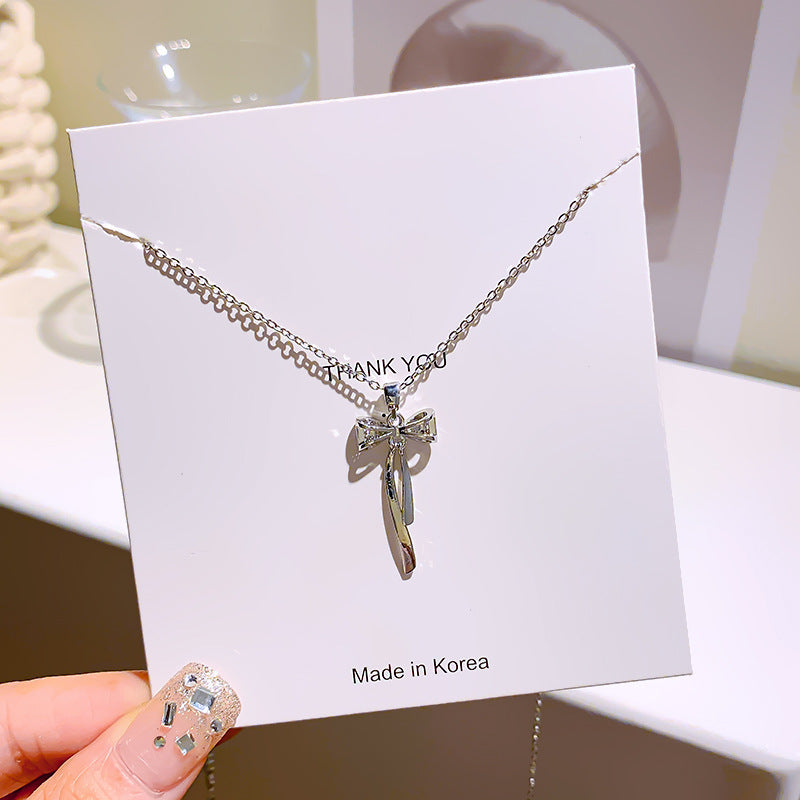 Simple 18K Gold-plated Tassel Bow Necklace For Women