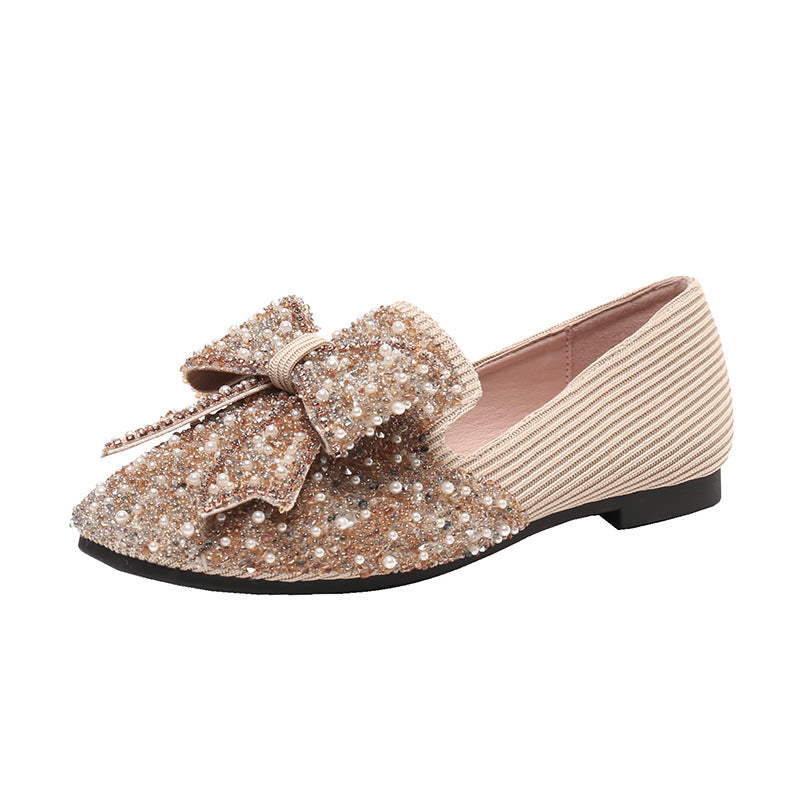Women's Korean-style Bow Pearl Flat Shoes