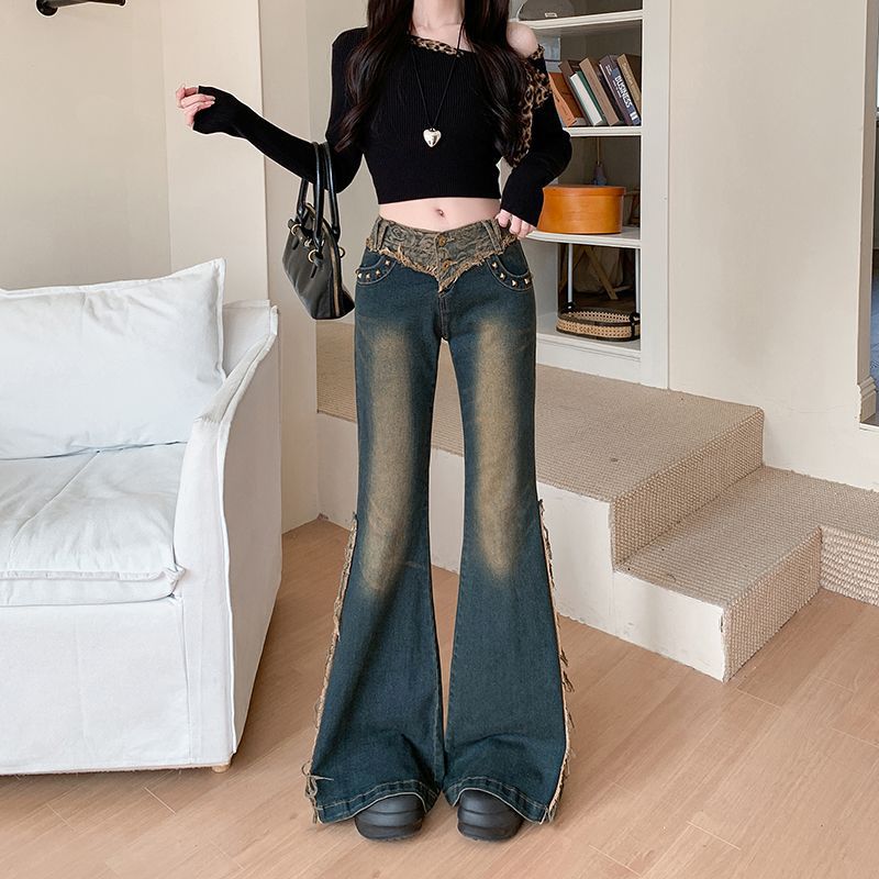 Vintage Rose Stitching Edging Skinny Jeans