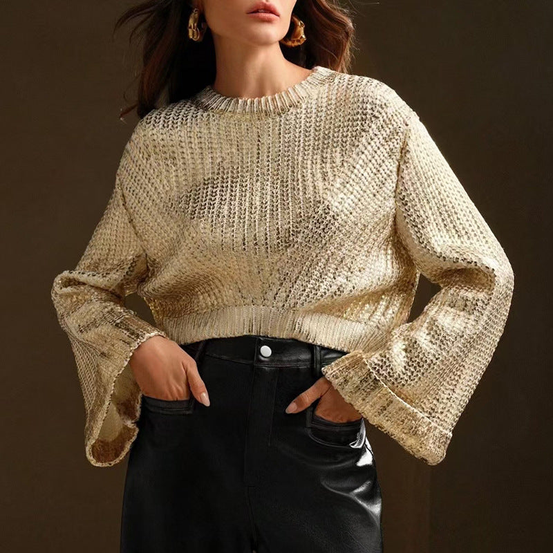 Fall New Round Neck Loose High Sense Slimming Sweater Women's