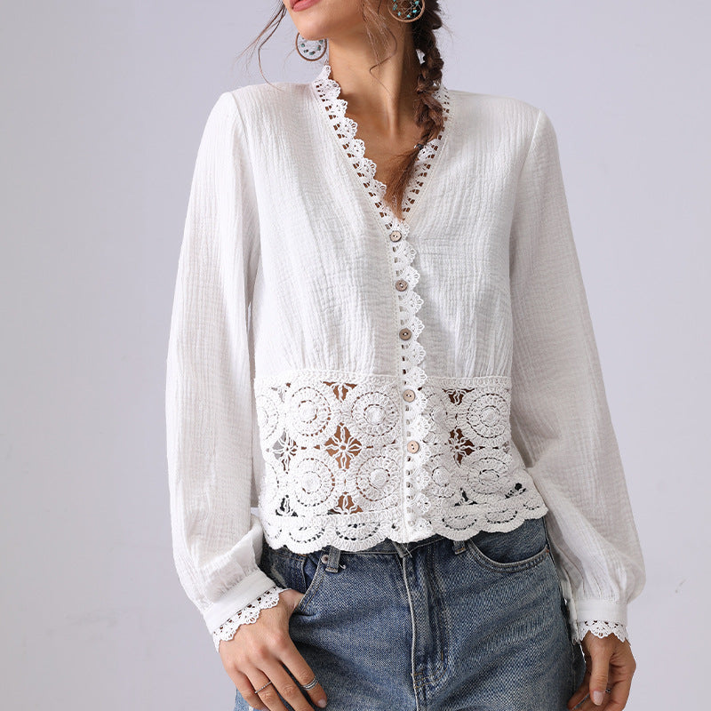 Women's French Hollow Lace Loose Shirt