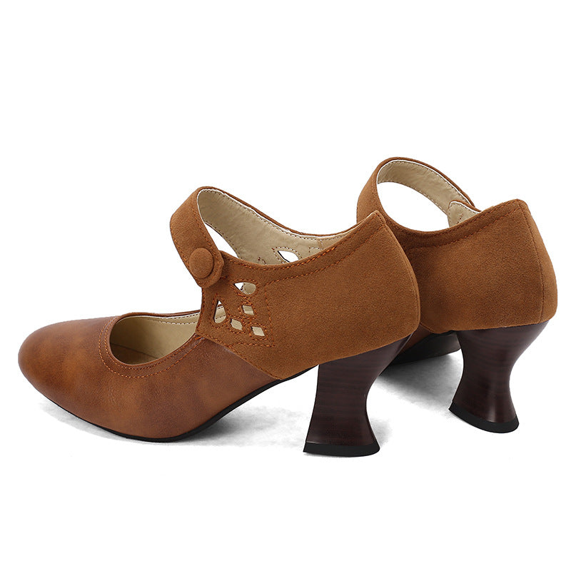 Buckle Spring And Autumn Women's Shoes Round Head Chunky Heel Shoes