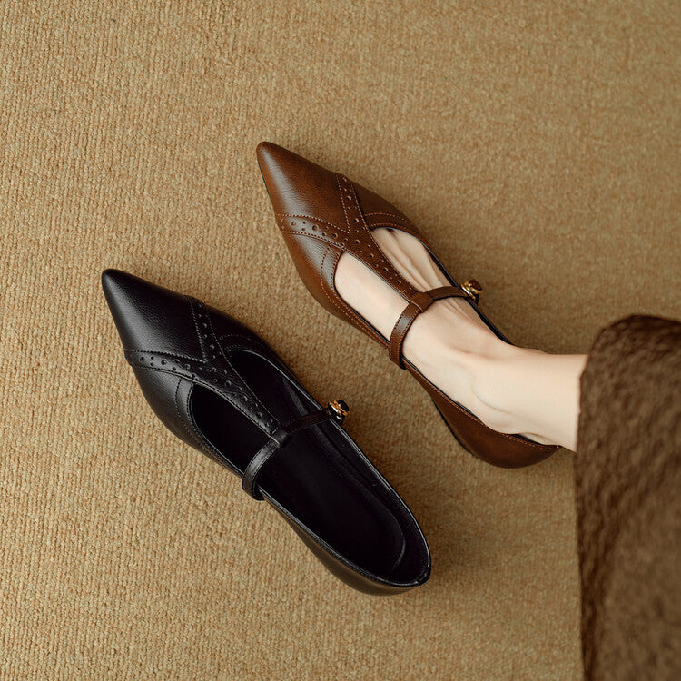 Brown Pointed Low-cut Flat Shoes Soft Bottom Comfortable Shoes With Skirt
