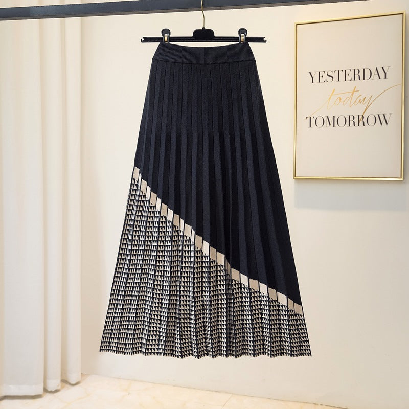 Women's Autumn And Winter New High Waist Thickened Mid-length A- Line Skirt Pleated Wool Skirt
