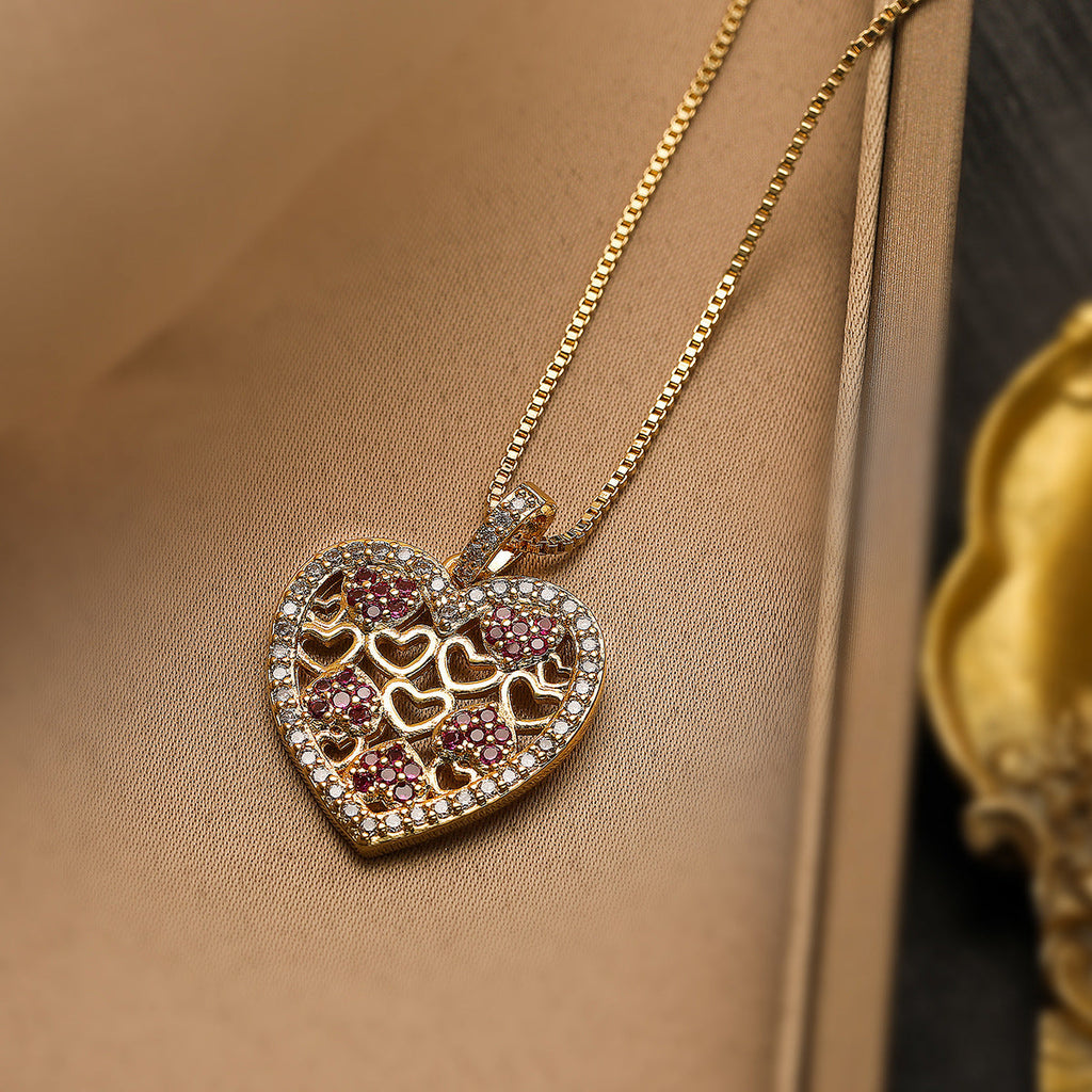 Copper Plating 18K Gold Heart-shaped Zircon Pendant Necklace