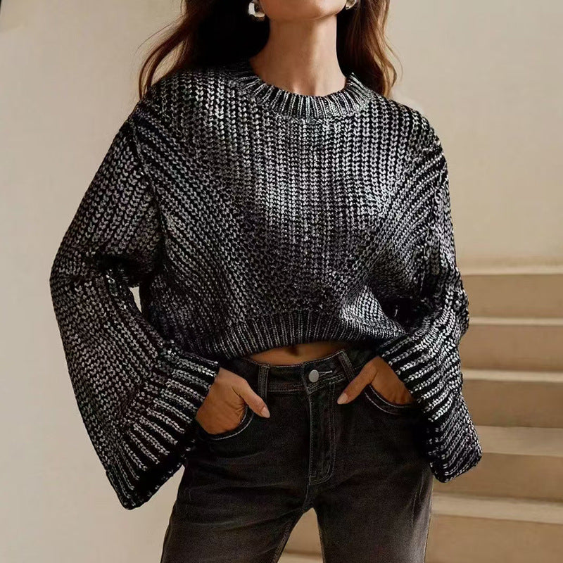 Fall New Round Neck Loose High Sense Slimming Sweater Women's