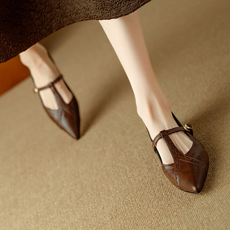 Brown Pointed Low-cut Flat Shoes Soft Bottom Comfortable Shoes With Skirt