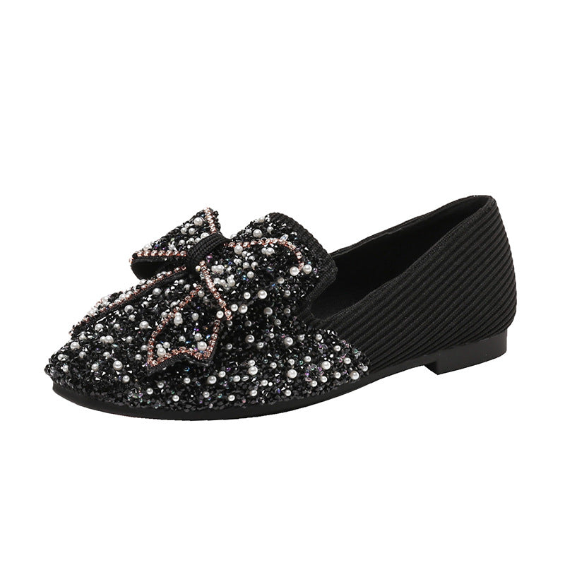 Women's Korean-style Bow Pearl Flat Shoes