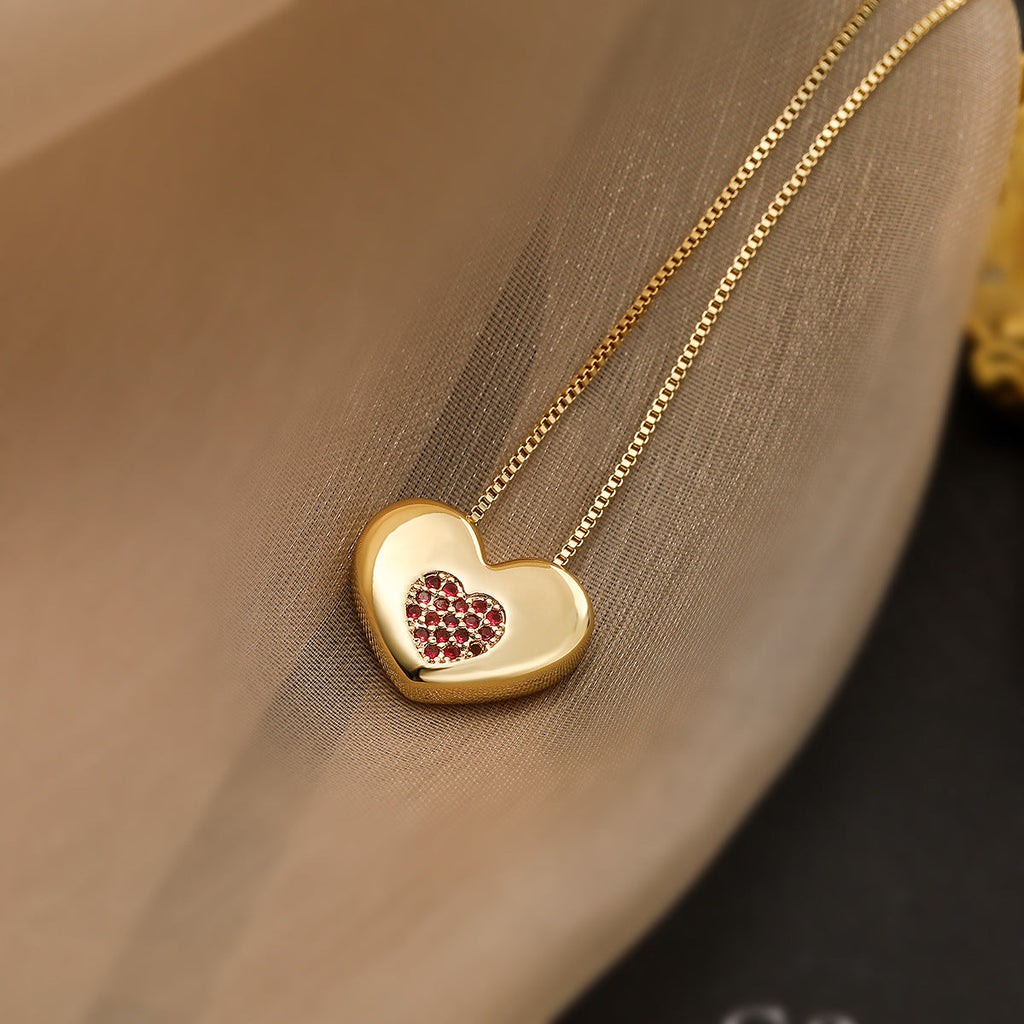 Copper Plating 18K Gold Heart-shaped Zircon Pendant Necklace