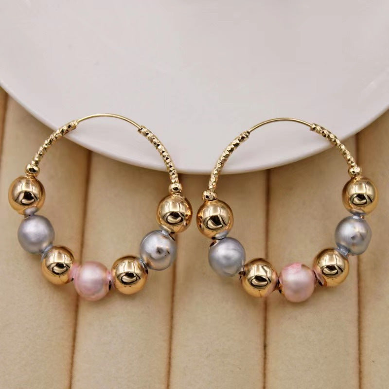 Large Circle Retro Fashion CCB Pearl Earrings