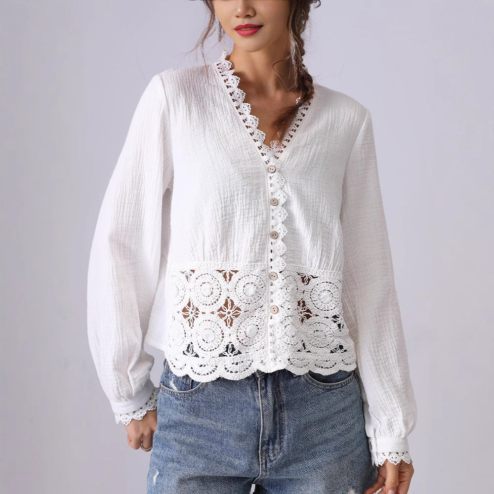 Women's French Hollow Lace Loose Shirt