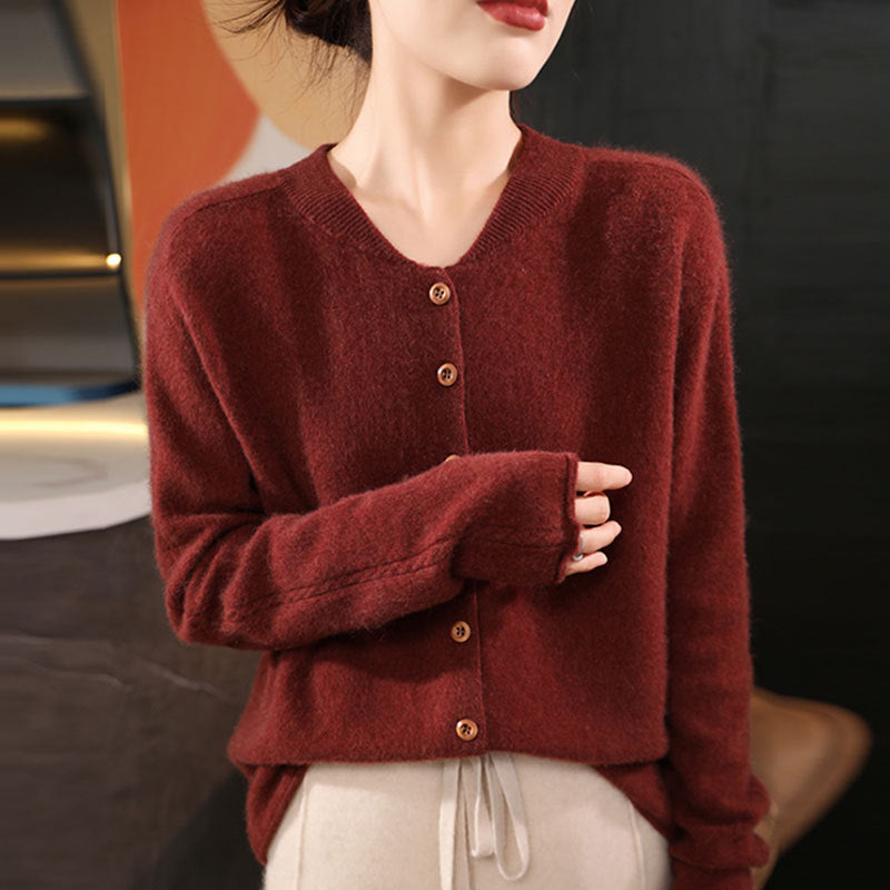 V-neck Knitted Cardigan Coat Solid Color Short Loose Sweater