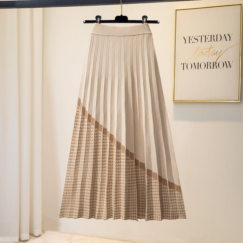 Women's Autumn And Winter New High Waist Thickened Mid-length A- Line Skirt Pleated Wool Skirt