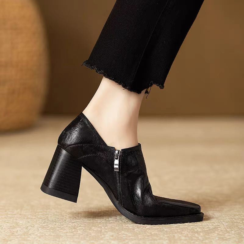 Chunky Heel Side Zip Women's High Heels