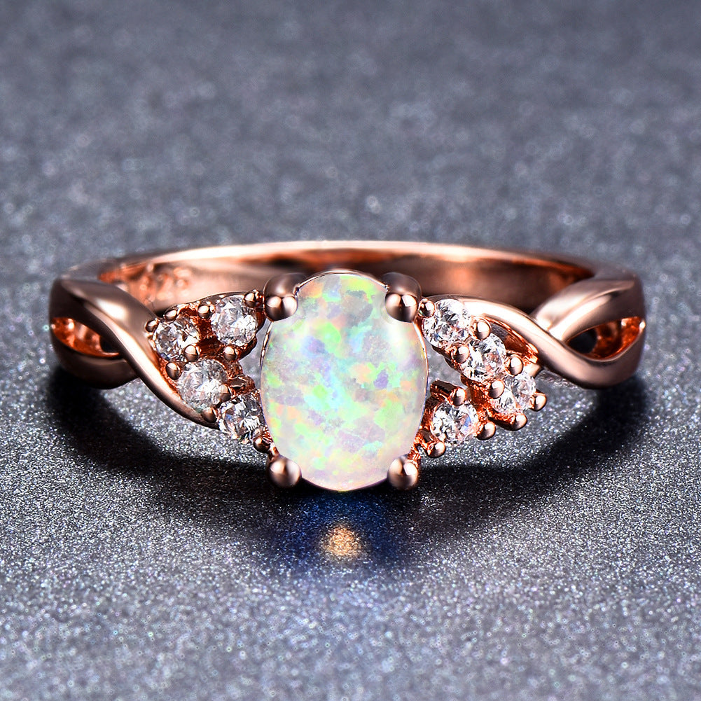 Rose Gold Small Diamond Simple Opal Ring
