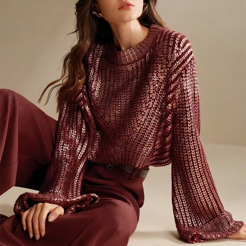 Fall New Round Neck Loose High Sense Slimming Sweater Women's