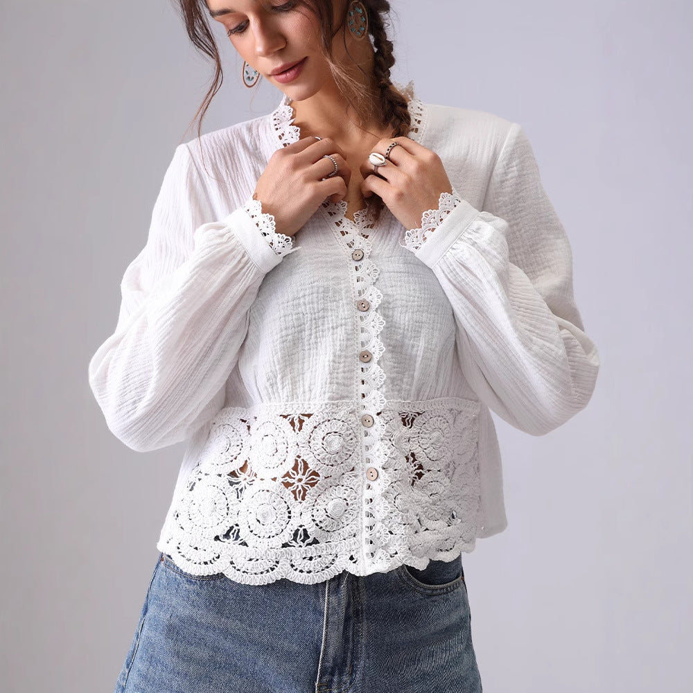 Women's French Hollow Lace Loose Shirt
