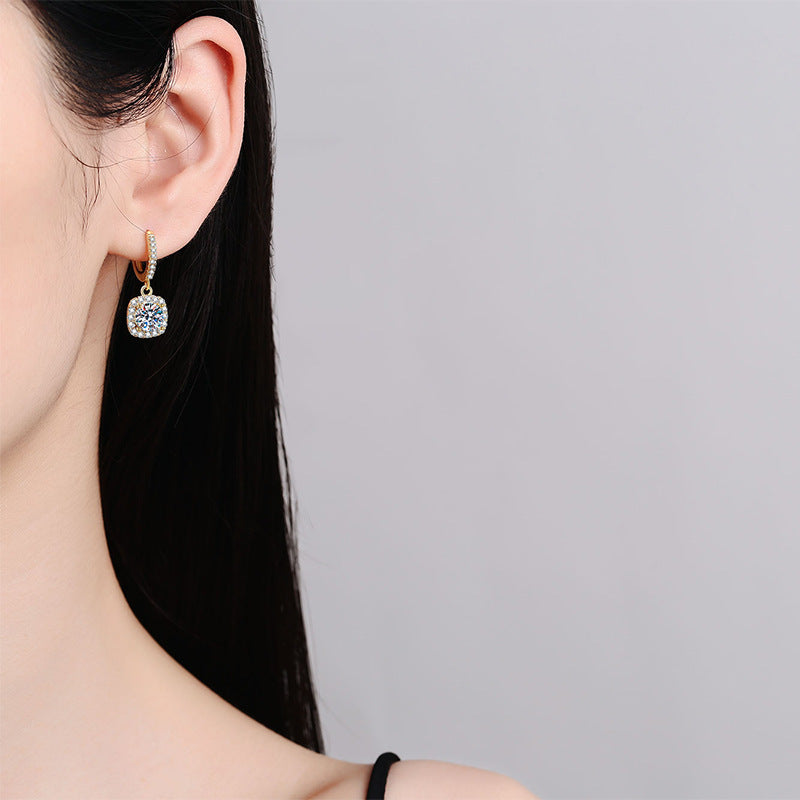 14K Classic Square Bag 925 Silver Moissanite Stud Earrings For Women