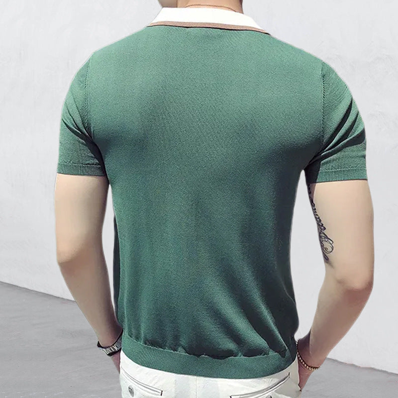 Men's Short-sleeved Lapel Color Matching POLO Sweater