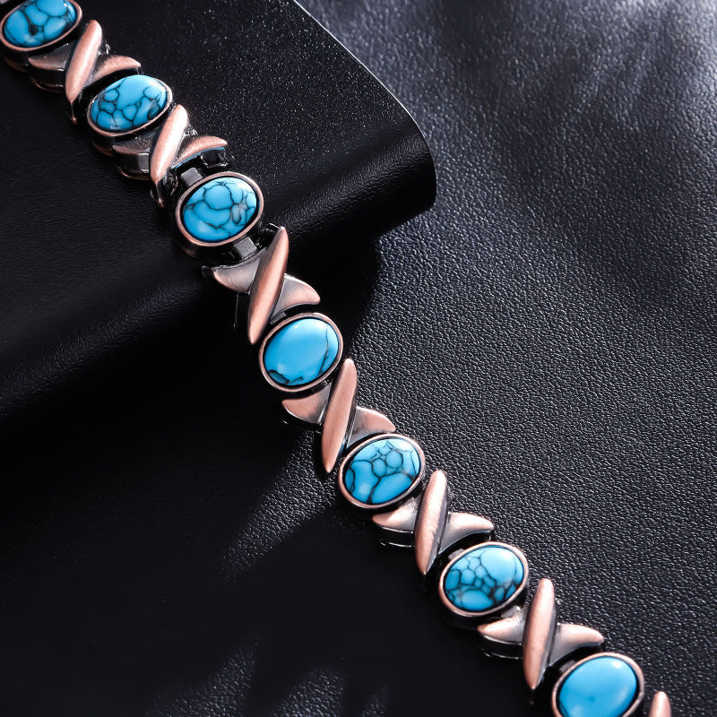 Turquoise Magnet Bracelet Bronze Brushed Retro Creative