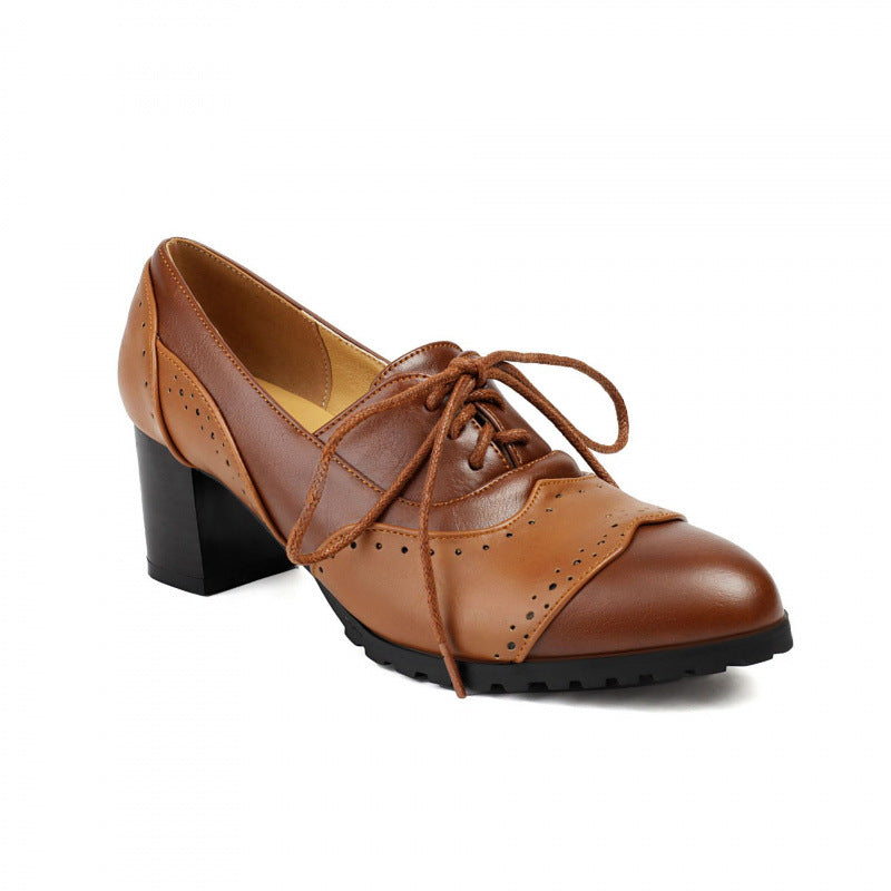 Matching Round Toe High Heel Front Lace-up Burning Flower Pumps