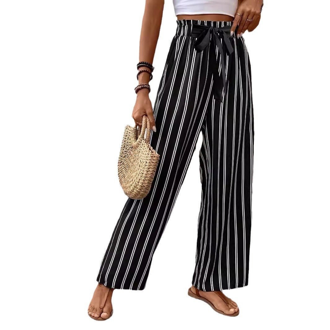 Striped Wide-leg Casual Pants High Waist Straight Loose