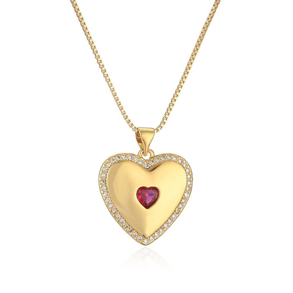 Copper Plating 18K Gold Heart-shaped Zircon Pendant Necklace