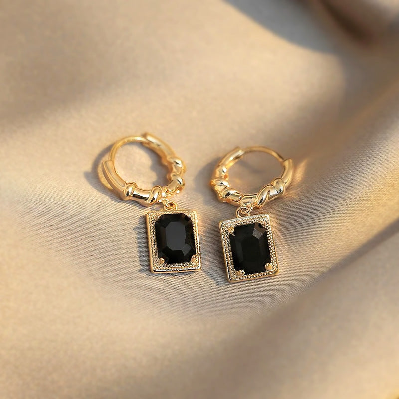 French Court Retro Black Zircon Earrings Light Luxury