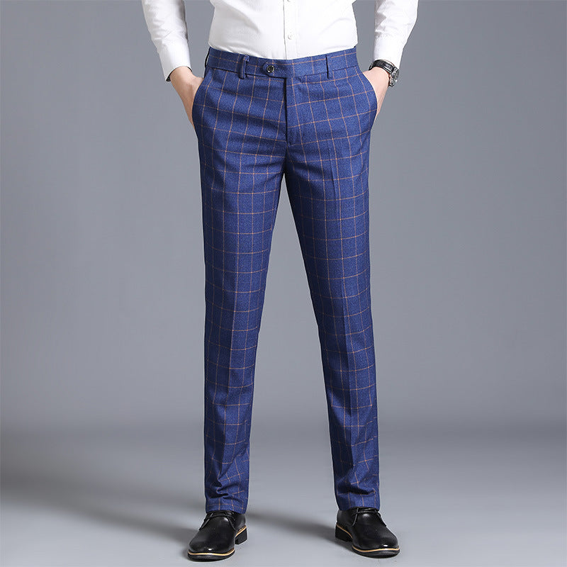 Men's Plaid Slim Fit Feet Suit Pants