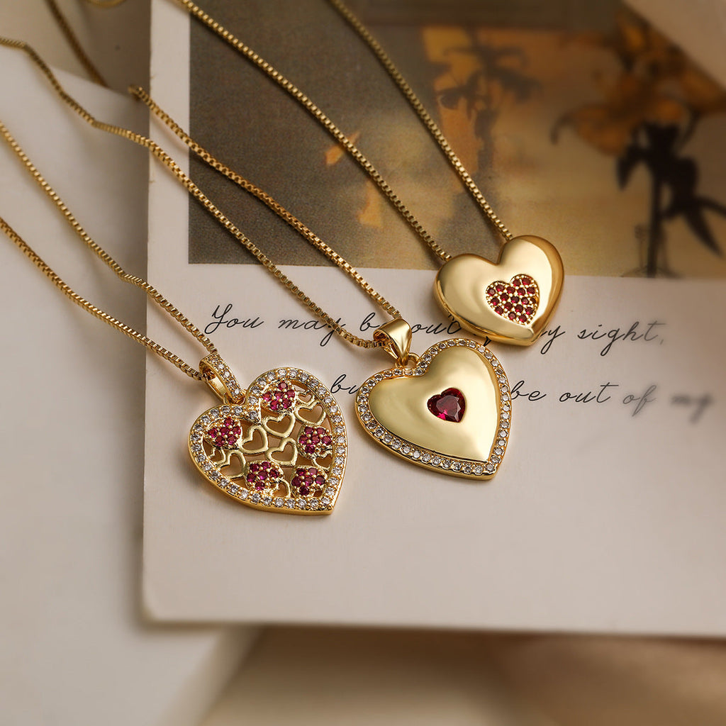 Copper Plating 18K Gold Heart-shaped Zircon Pendant Necklace