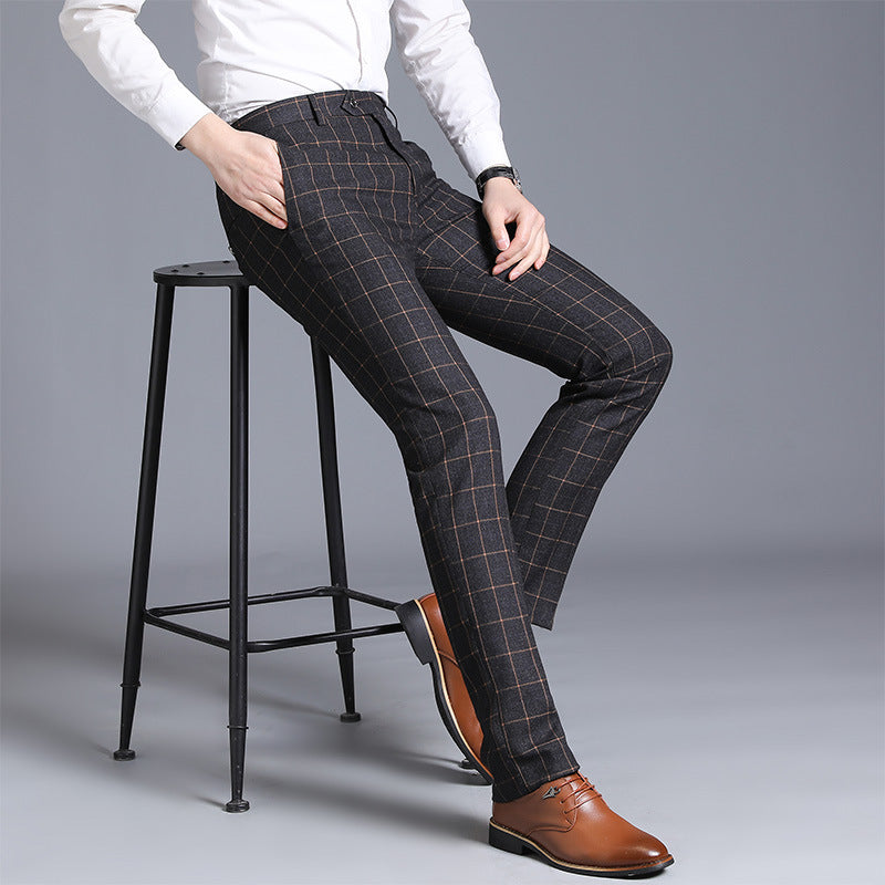 Men's Plaid Slim Fit Feet Suit Pants