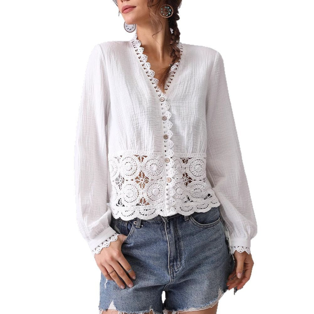 Women's French Hollow Lace Loose Shirt