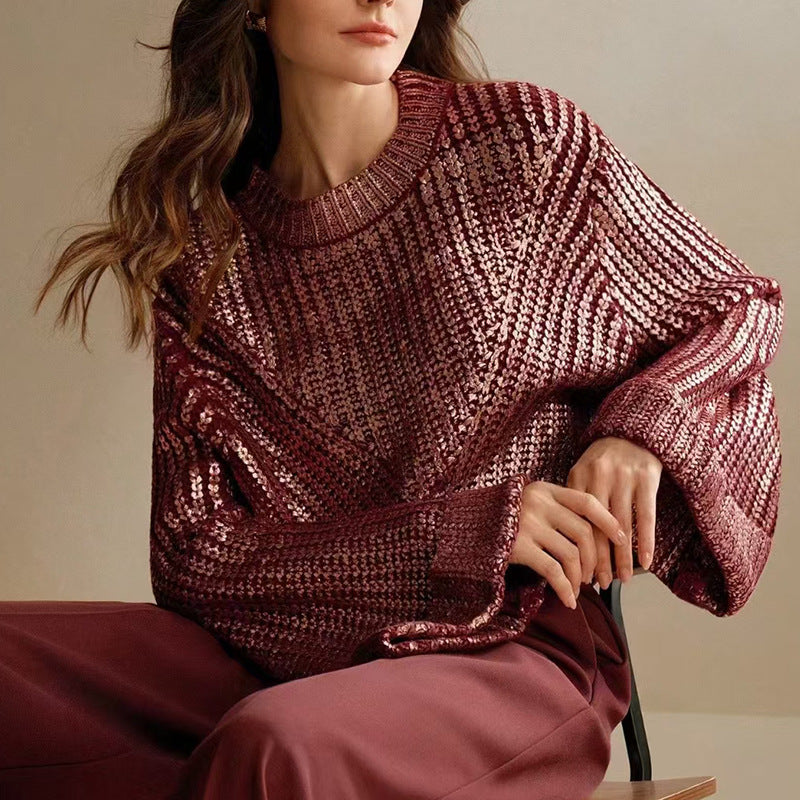 Fall New Round Neck Loose High Sense Slimming Sweater Women's